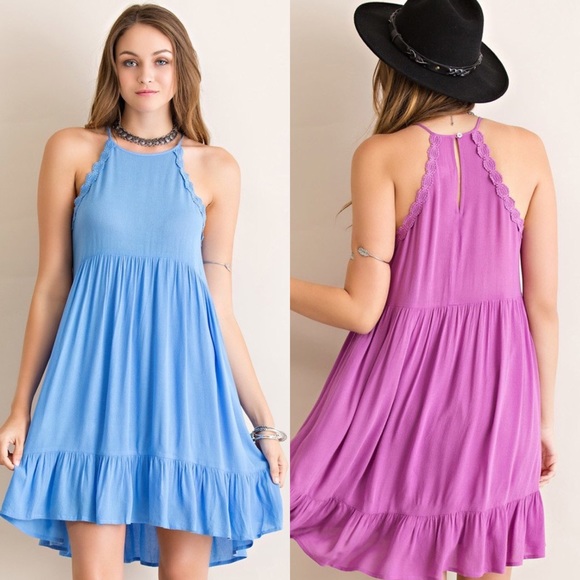 Halter Neck Dress- BLUE - Picture 2 of 3